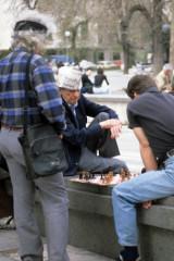 Men playing chess on a street in Bulgaria