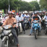 Motorcycles filling the streets in	Saigon, Vietnam